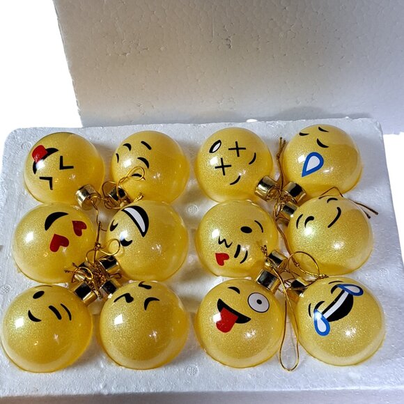12 Piece Glass Emoji Christmas Balls Ornaments Pendant for Christmas Tree - Picture 13 of 15